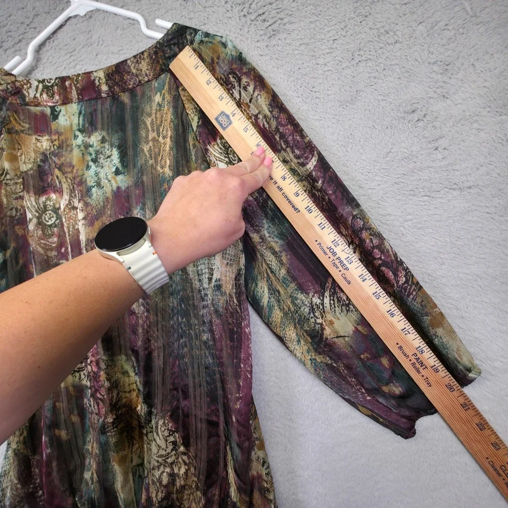 Y2K Dressbarn Top Women 14/16 Tie Satin Mixed Media Pisley Boho Bubble Hem Fairy